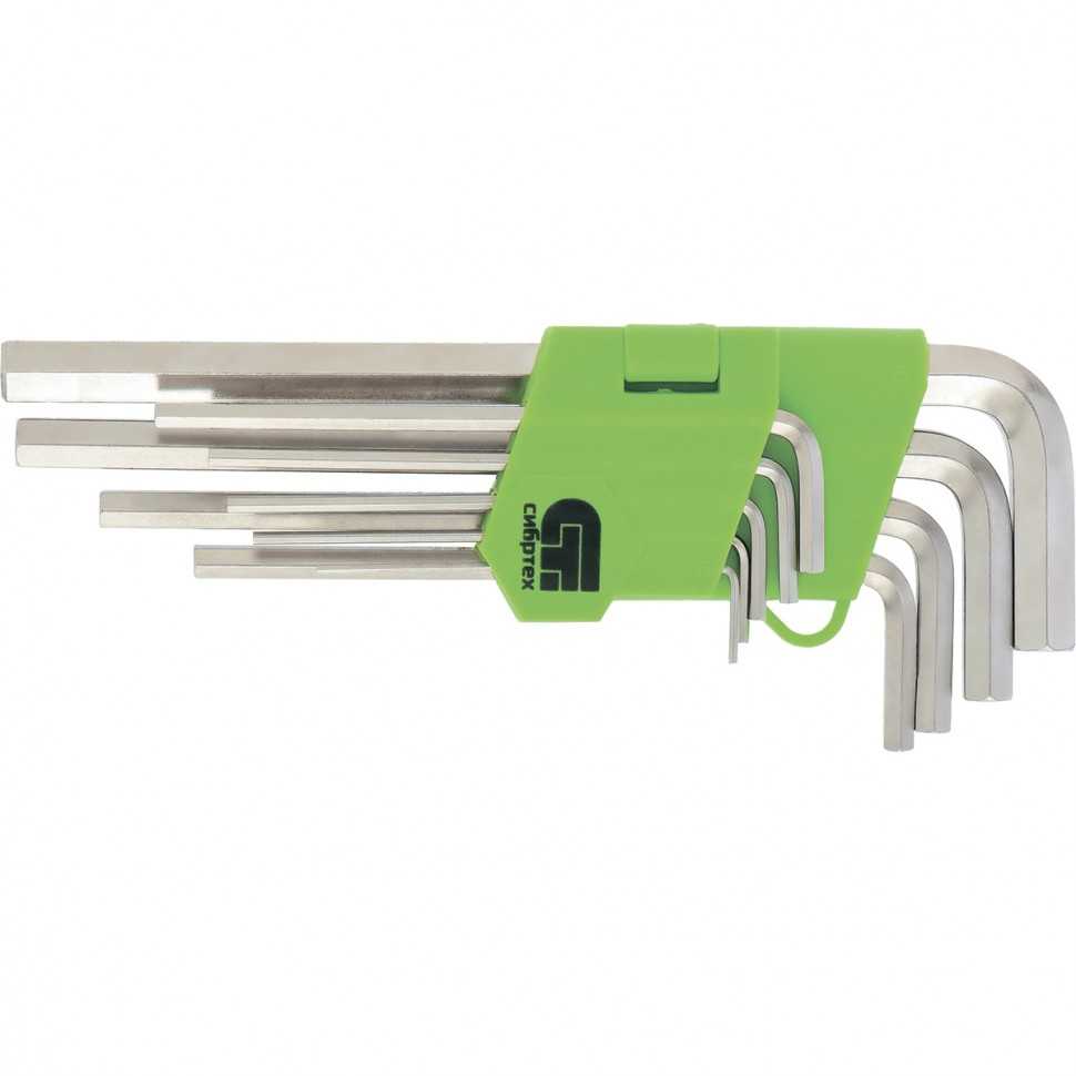 Набор ключей имбусовых HEX, 2-12 мм, 45x, закаленные, 9 шт, короткие, никель Сибртех Ключи имбусовые фото, изображение